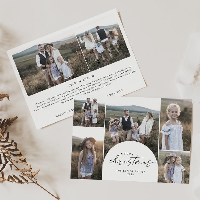 Modern Boho Arch Multi Photo Family News Christmas Holiday Card (Creator Uploaded)