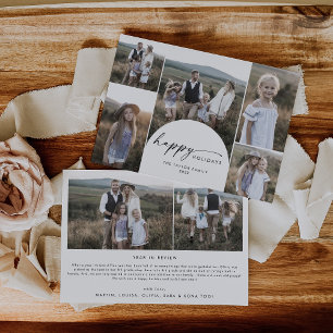 Modern Boho Arch Multi Photo Family News Holiday Card