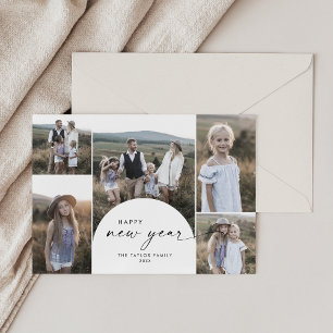 Modern Boho Arch Multi Photo New Years Holiday Card