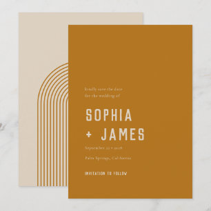 Modern Boho Arch Ochre Orange Typograph Save The Date