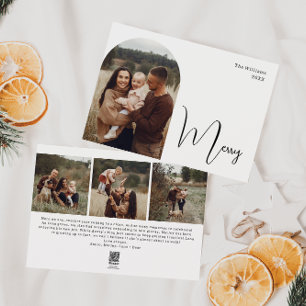 Modern Boho Arch Oh Merry Four Photo Holiday Card