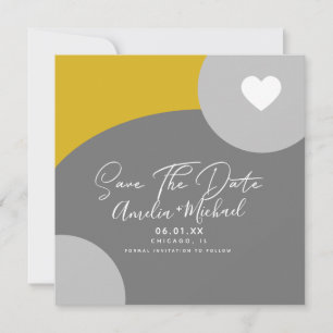 Modern Boho Arch Organic Grey Yellow Save the Date Card