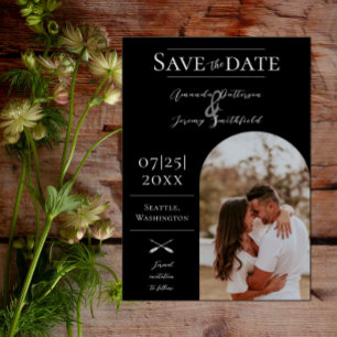 Modern Boho Arch Photo Black Save the Date