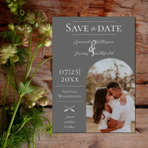 Modern Boho Arch Photo Grey Save the Date