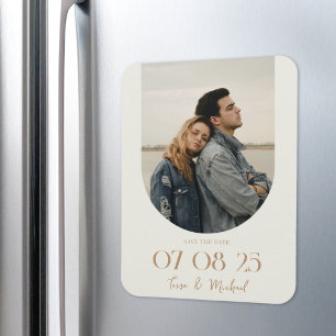 Modern Boho Arch Photo Ivory Tan Save the Date Magnet