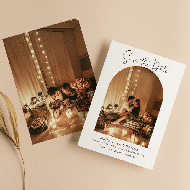 Modern Boho Arch Photo Minimalist Elegant Wedding Save The Date (Creator Uploaded)