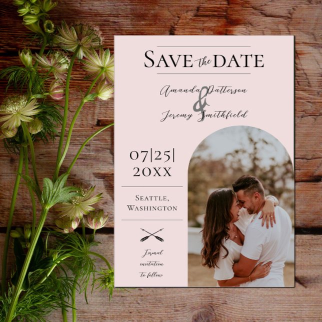 Modern Boho Arch Photo | Pink Save the Date (Modern Arch Photo Save the Date - Pink)