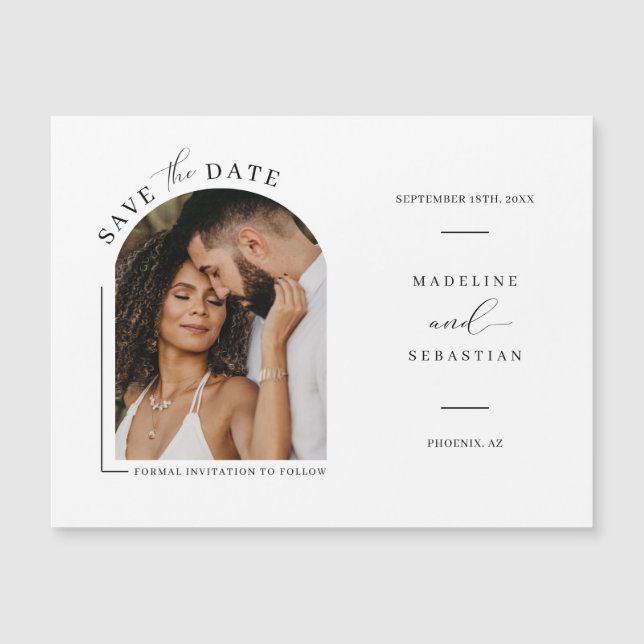 Modern Boho Arch Photo Save the Date Magnetic Card (Front)