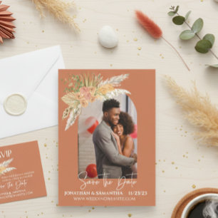Modern Boho Arch Photo Save the Date Terra Cotta  Card