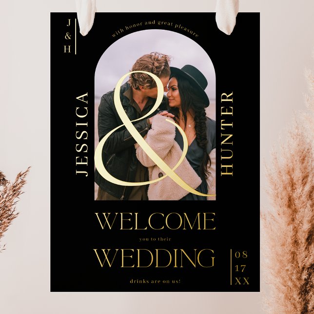 Modern boho arch photo wedding black welcome foil prints (Creator Uploaded)