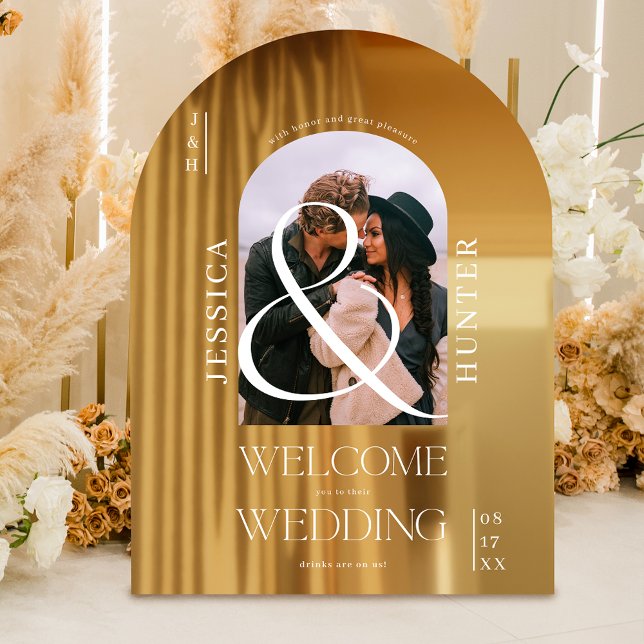 Modern boho arch photo wedding white welcome (Modern boho arch photo wedding white welcome window cling)