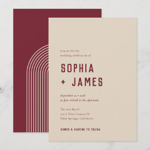 Modern Boho Arch Red Cream Typography Wedding Invitation