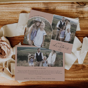 Modern Boho Arch Salmon 3 Family Photos Christmas Holiday Card