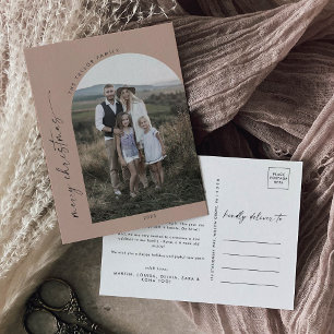 Modern Boho Arch   Salmon Christmas Photo Holiday Postcard