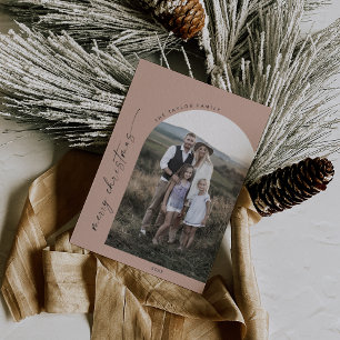 Modern Boho Arch   Salmon Merry Christmas Photo Holiday Card