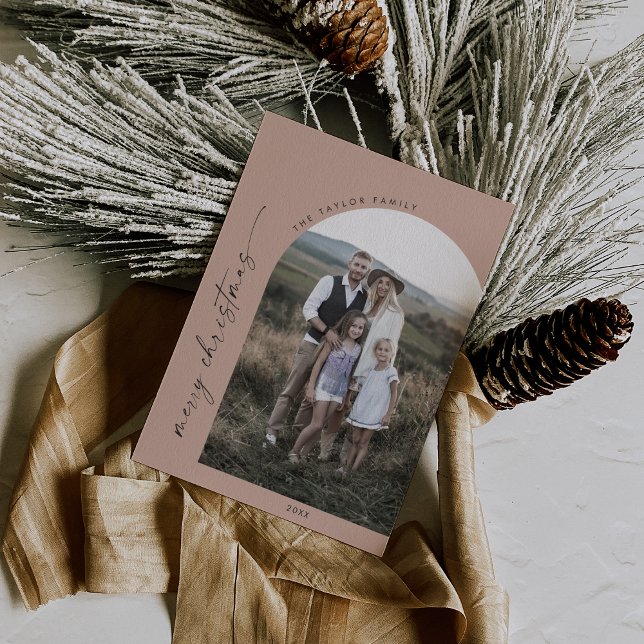 Modern Boho Arch | Salmon Merry Christmas Photo Holiday Card (Creator Uploaded)