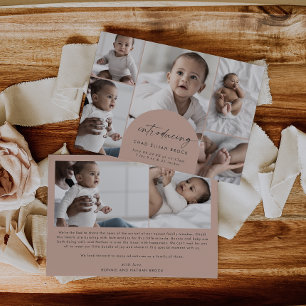 Modern Boho Arch   Salmon Multi Photo Birth Announcement