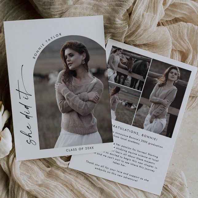 Modern Boho Arch She Did It Photo Graduation Announcement (Creator Uploaded)