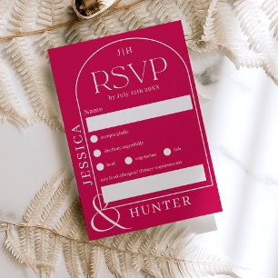 Modern boho arch wedding bold magenta RSVP card