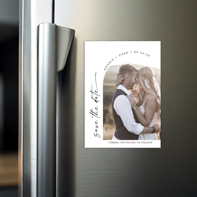 Modern Boho Arch Wedding Photo Save the Date Magnetic Invitation (Creator Uploaded)