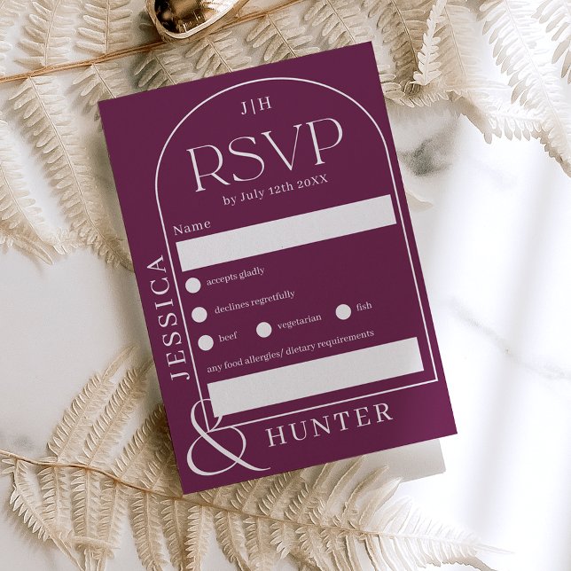 Modern boho arch  wedding purple RSVP card (Creator Uploaded)
