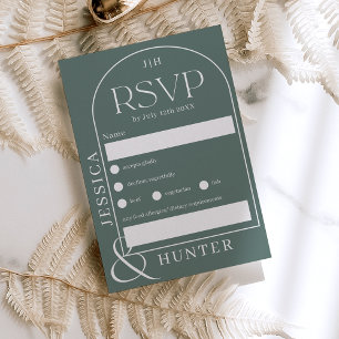 Modern boho arch  wedding sage green RSVP card