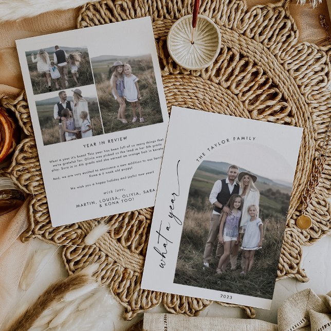 Modern Boho Arch What A Year Photo Year in Review Holiday Card (Creator Uploaded)