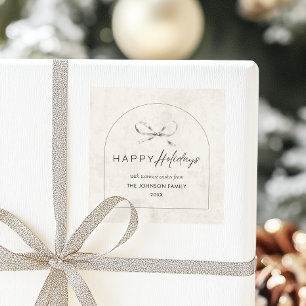 Modern Boho Arch with Bow Family Name Christmas  Square Sticker