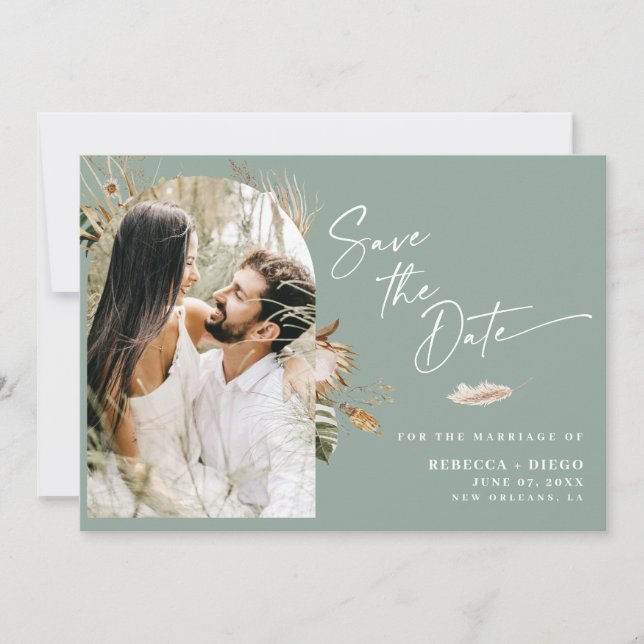 Modern Boho Arched Photo Wedding Save The Date Announcement (Front)