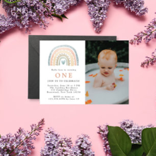 Modern Boho Baby Birthday Photo Invitation