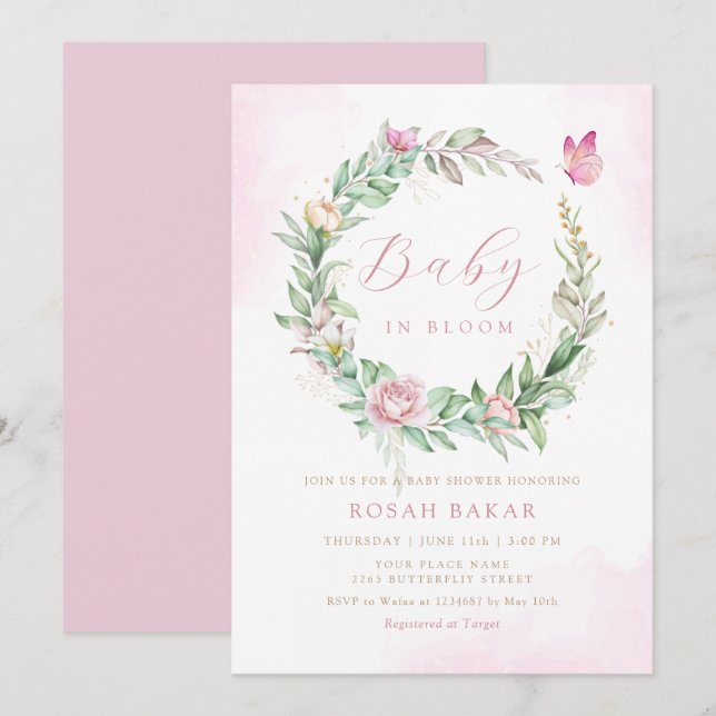 Modern Boho Baby in bloom Floral girl baby shower  Invitation (Front/Back)