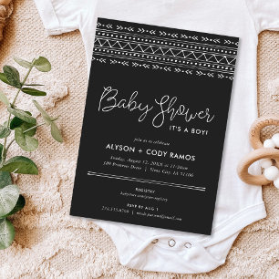 Modern Boho Baby Shower Charcoal Invitation