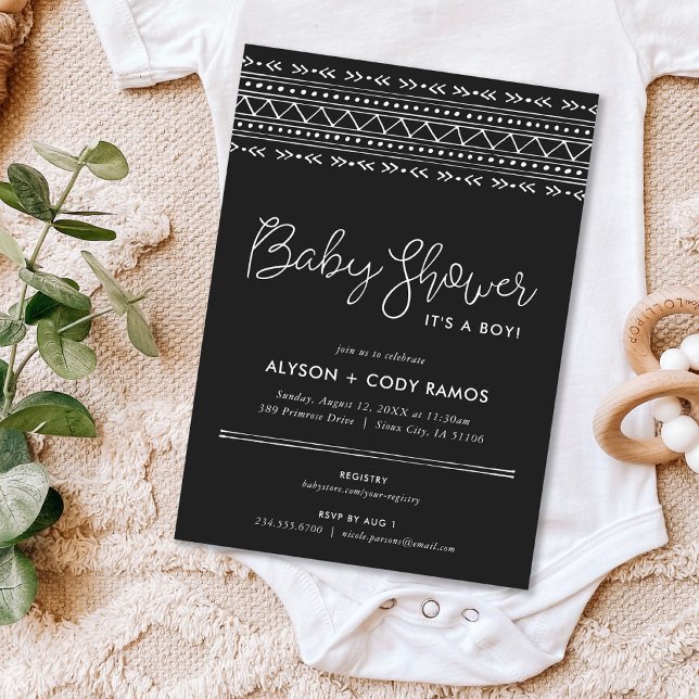 Modern Boho Baby Shower | Charcoal Invitation (Creator Uploaded)