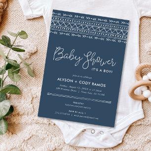 Modern Boho Baby Shower Lake Blue Invitation