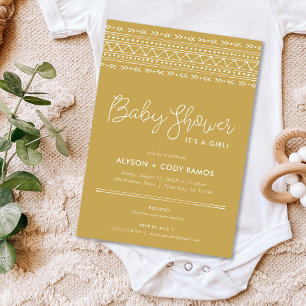 Modern Boho Baby Shower   Mustard Invitation