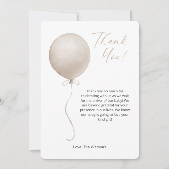 Modern Boho Balloon Baby Shower Thank You Card (Front)