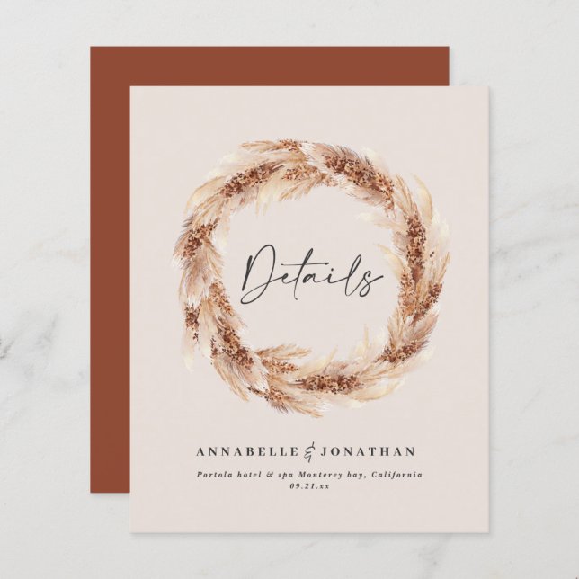 Modern boho barn pampas grass wedding details (Front/Back)