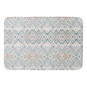 Modern Boho Beach Teal Peach Grey Chevron Diamond Bath Mat