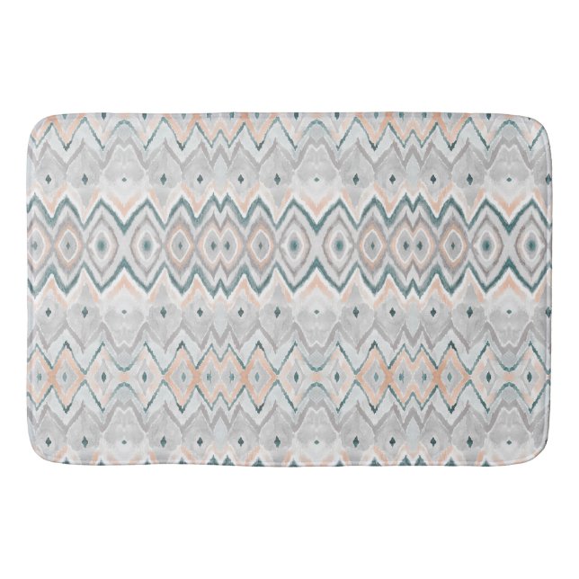 Modern Boho Beach Teal Peach Grey Chevron Diamond Bath Mat (Front)