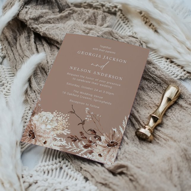 Modern Boho Beige Floral Wedding Invitation (Creator Uploaded)