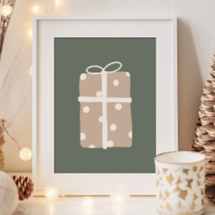 Modern Boho Beige & Green Christmas Present Print