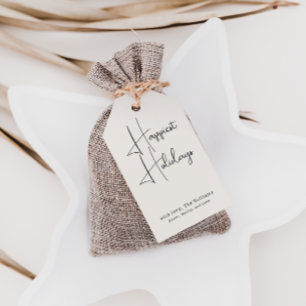 Modern Boho Beige Happiest Holidays Family Gift Tags