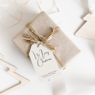 Modern Boho Beige Merry Christmas Family Gift Tags