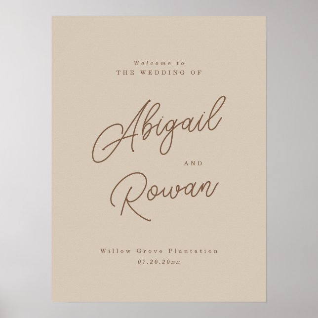Modern Boho Beige Script Wedding Welcome Sign (Front)