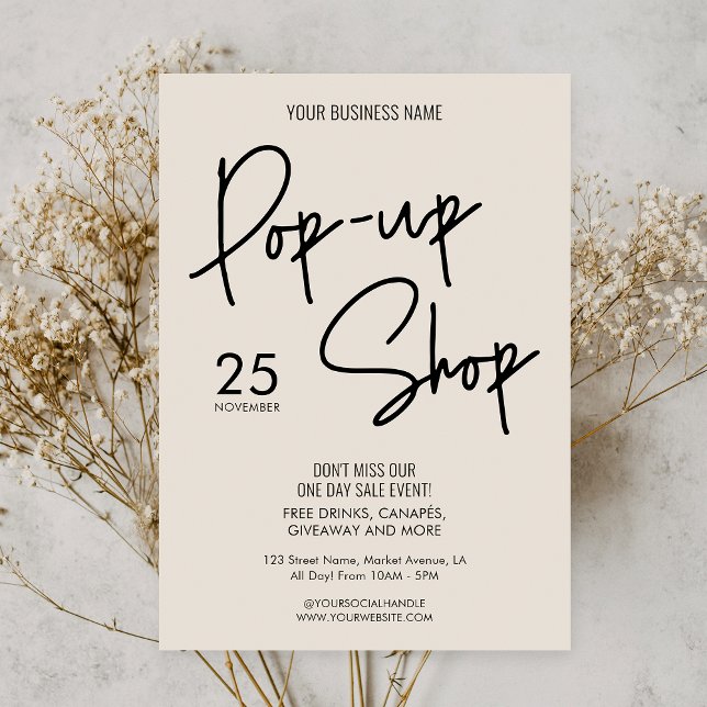 Modern Boho Beige Small Business Pop Up Shop Event Invitation (Promote your business pop-up shop event with this modern boho inspired market day invitation)