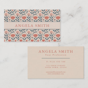 Modern Boho Biege Teale Floral Business Card