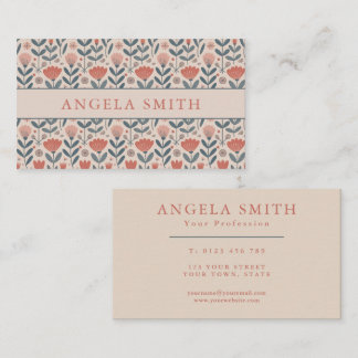 Modern Boho Biege Teale Floral Business Card