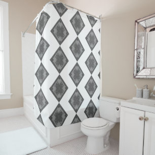 Modern Boho Black and White Pattern Rhombus Shower Curtain