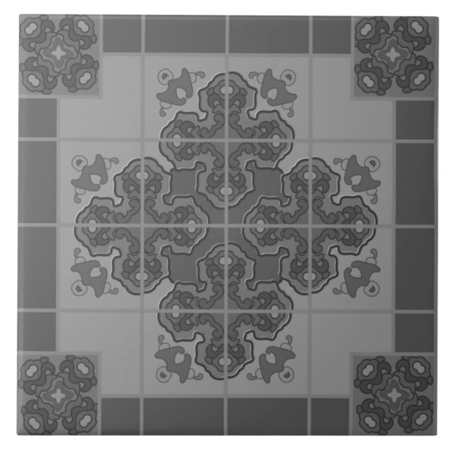 Modern Boho Black and White Pattern Rhombus Tile (Front)