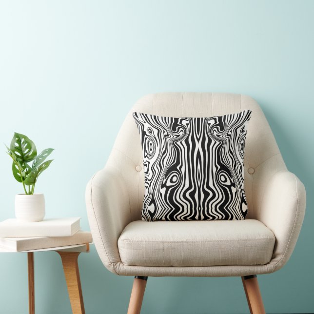 Modern Boho Black and White Pattern Strips Animal Cushion (Chair)